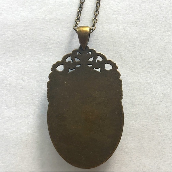 Black and Yellow Skeleton Lady Cameo Victorian Style Necklace, NWT, Handmade - Picture 5 of 5